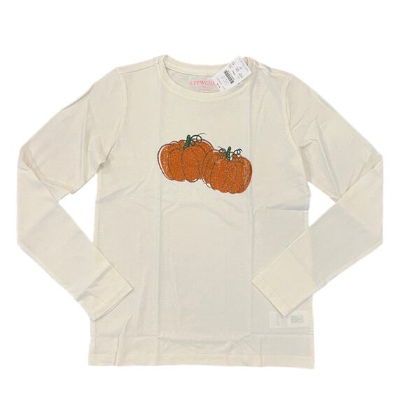 NWT J. Crew Girls' Ivory Glitter pumpkin Halloween Fall Graphic Tee - Picture 1 of 10